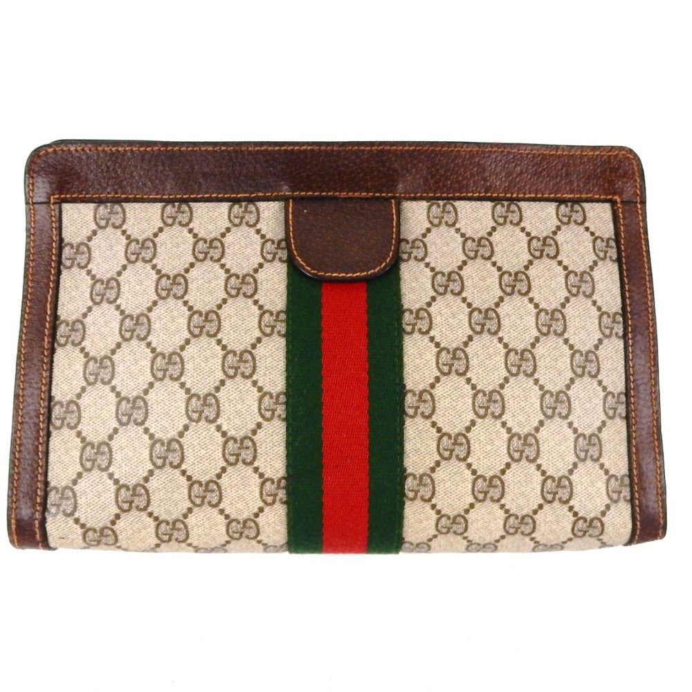 Vintage GUCCI Supreme Web GG Monogram Canvas Leather Travel Toiletry Bag